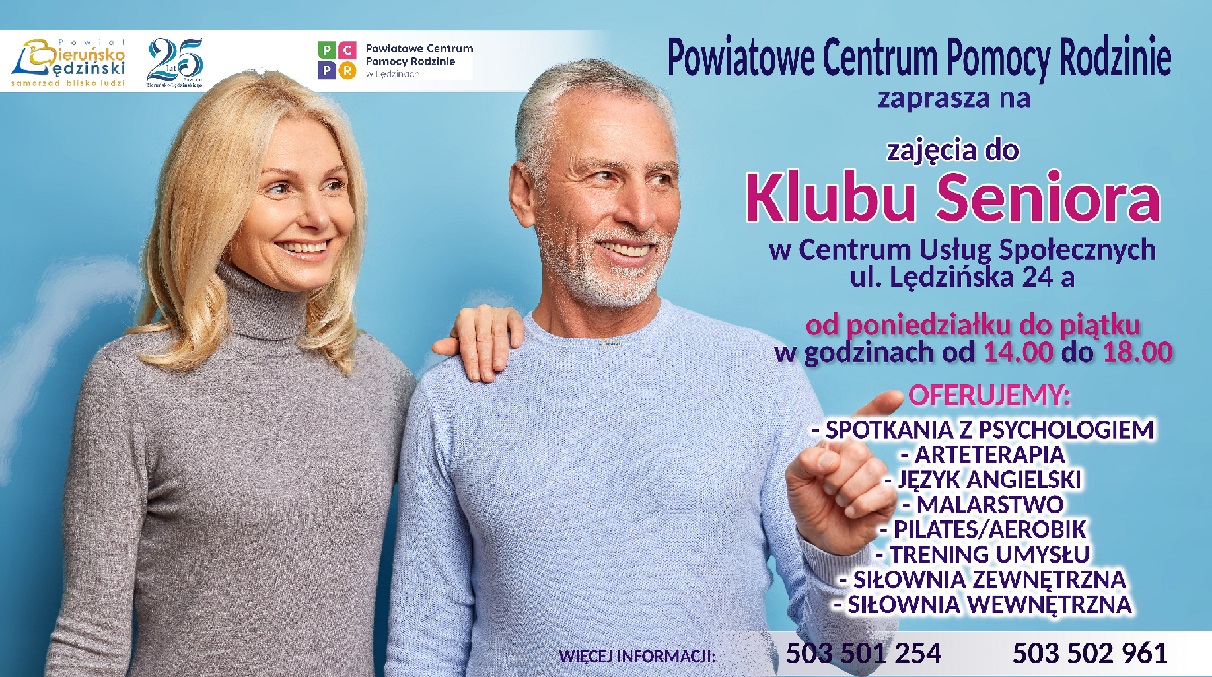 zaproszenie na zajęcia w klubie seniora  w Centrum Usług Społecznych - pon. - pt. 14:00 -18:00